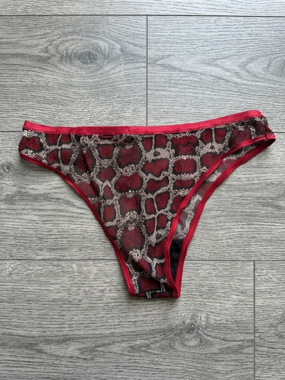 Cosabella - Sheer/Mesh Snake Print and Red Brazilian Cheeky Underwear - Size M